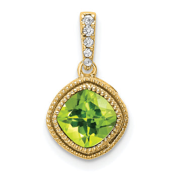 10k Cushion Peridot and Diamond Pendant