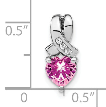 Sterling Silver Rhod-plated Created Pink Sapphire/Diamond Pendant