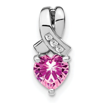 Sterling Silver Rhod-plated Created Pink Sapphire/Diamond Pendant