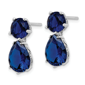 Cheryl M Sterling Silver Rhodium-plated Brilliant-cut Dark Blue CZ Post Dangle Earrings