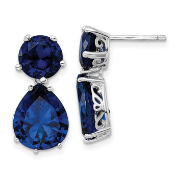 Cheryl M Sterling Silver Rhodium-plated Brilliant-cut Dark Blue CZ Post Dangle Earrings