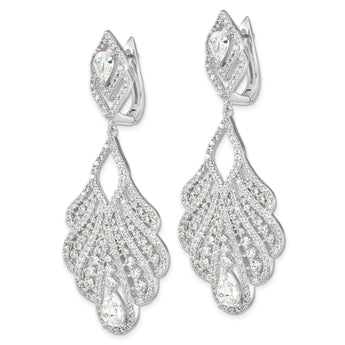 Cheryl M Sterling Silver Rhodium-plated Brilliant-cut CZ Fancy Chandelier Geometric Dangle Omega Back Earrings