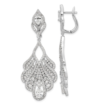 Cheryl M Sterling Silver Rhodium-plated Brilliant-cut CZ Fancy Chandelier Geometric Dangle Omega Back Earrings