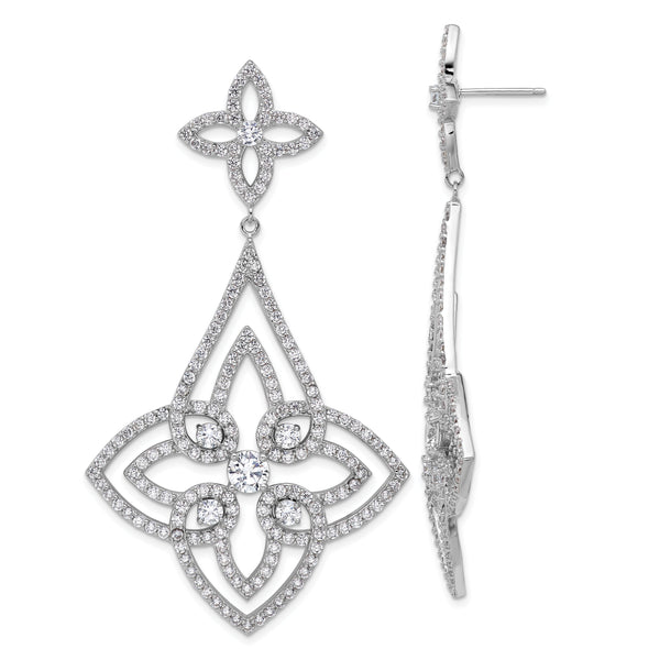 Cheryl M Sterling Silver Rhodium-plated Fancy Floral Design Brilliant-cut CZ Post Dangle Earrings
