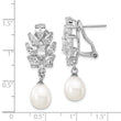 Cheryl M Sterling Silver Rhodium-plated Teardrop Freshwater Cultured Pearl Marquise-cut and Brilliant-cut CZ Fancy Omega Back Dangle Earrings