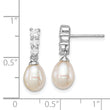 Sterling Silver Rhodium Plated Clear CZ and 7-8mm White Freashwater Cultured Pearl Dangle Post Earrings
