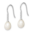 Sterling Silver Rhodium Plated Clear CZ and 7-8mm White Freshwater Cultured Pearl Dangle Earrings