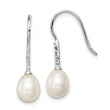Sterling Silver Rhodium Plated Clear CZ and 7-8mm White Freshwater Cultured Pearl Dangle Earrings