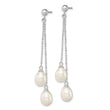 Sterling Silver Rhodium Plated 7-8mm White Freshwater Cultured Pearl Long Dangle Post Earrings