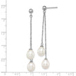 Sterling Silver Rhodium Plated 7-8mm White Freshwater Cultured Pearl Long Dangle Post Earrings