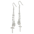 Sterling Silver Polished Miraculous Medal & Latin Cross Beaded Multi-Strand Dangle Earrings