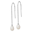 Sterling Silver Rhodium-plated Polished White 7-8mm Freshwater Cultured Pearl Threader Earrings