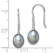 Sterling Silver Rhodium-plated Polished 7-8mm Grey Freshwater Cultured Pearl & CZ Dangle Earrings