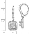 Sterling Silver Rhodium-plated Polished CZ Square Leverback Earrings