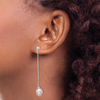 Sterling Silver Rhodium-plated Polished & Beaded Purple 7-8mm Freshwater Cultured Pearl Post Dangle Earrings