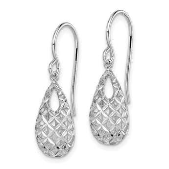 Sterling Silver Rhodium-plated Polished & D/C Teardrop Dangle Earrings
