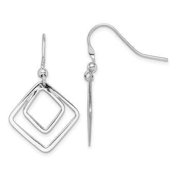 Sterling Silver Rhodium-plated Double Diamond Shape Dangle Earrings