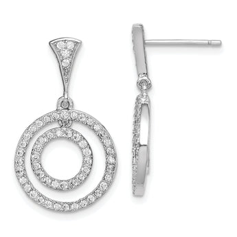 Sterling Silver Rhodium-plated CZ Circles Dangle Post Earrings