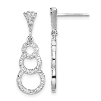 Sterling Silver Rhodium-plated CZ 3-Circles Dangle Post Earrings