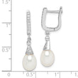 Sterling Silver Rhodium-plated 7-8mm White Rice FWC Pearl CZ Earrings