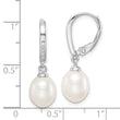 Sterling Silver Rhodium-plated Polished White 7-8mm Freshwater Cultured Pearl & CZ Leverback Dangle Earrings