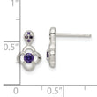 Sterling Silver Polished Purple CZ Flower Post Dangle Earrings