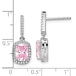 Sterling Silver Rhodium-plated Pink & White CZ Dangle Post Earrings