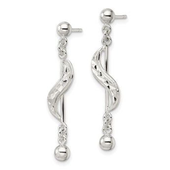 Sterling Silver Polished & Diamond-cut Swirl Dangle Earrings