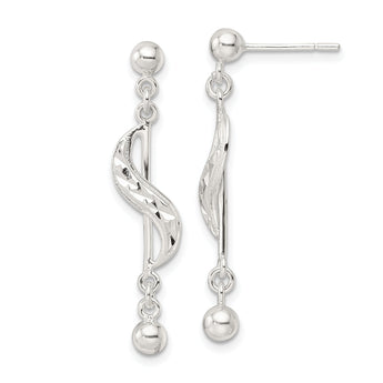 Sterling Silver Polished & Diamond-cut Swirl Dangle Earrings