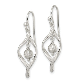Sterling Silver Polished & Diamond-cut Twist w/Ball Center Dangle Earrings