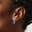 Sterling Silver Rhod-plated Polished CZ & Blue Glass Post Dangle Earrings