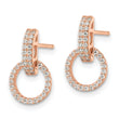 Sterling Silver Rose-tone Polished CZ Circle Post Dangle Earrings