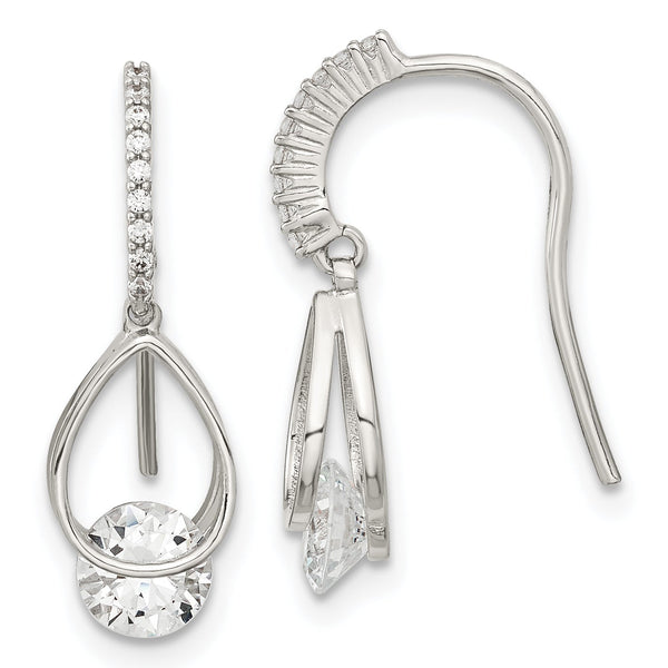 Sterling Silver Rhodium-plated Polished Fancy CZ Dangle Earrings