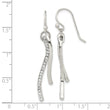 Sterling Silver Polished CZ Wavy Bar Dangle Shephard Hook Earrings