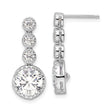 Sterling Silver Rhodium-plated Polished Round CZ Post Dangle Earrings