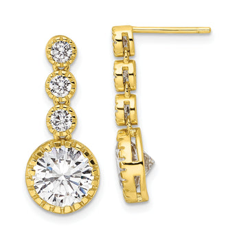 Sterling Silver Gold-tone Polished Round CZ Post Dangle Earrings