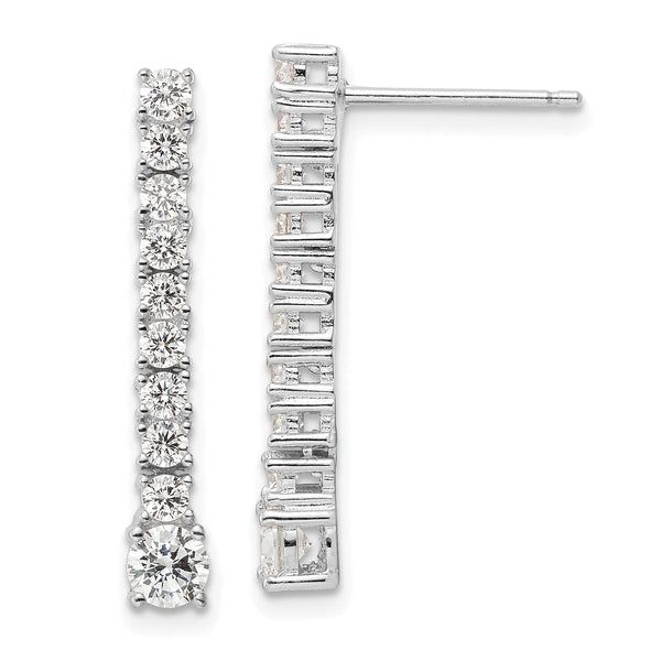 Sterling Silver Rhodium-plated Polished CZ Post Dangle Earrings