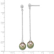 Sterling Silver Rhodium-plated Polished & Beaded 9-10mm Tahitian Saltwater Pearl Post Dangle Earrings