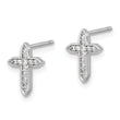 Sterling Silver Rhod-plated Polished CZ Passion Cross Post Earrings