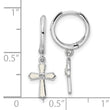 Sterling Silver Rhodium-plated Polished CZ & White Enamel Passion Cross Dangle Round Hoop Earrings