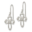 Sterling Silver Polished & Beaded CZ Cross Dangle Earrings