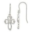 Sterling Silver Polished & Beaded CZ Cross Dangle Earrings