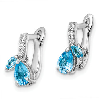 Sterling Silver Rhodium-plated Swiss BT/White Topaz Hinged Earrings