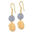 Sterling Silver Gold-plated Blue Agate/Yellow Jade Flower Earrings