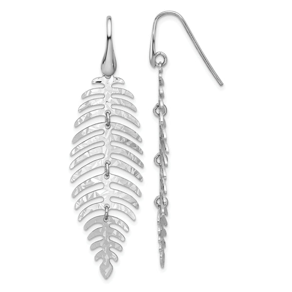 Sterling Silver Rhodium Plated Moveable Leaf Dangle Earrings