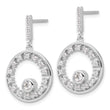 Sterling Silver Rhodium-plated Fancy Circle CZ Dangle Post Earrings