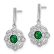 Sterling Silver RH-pltd Green Glass and Clear CZ Vintage Dangle Post Earrin