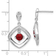 Sterling Silver RH-plated Red Glass and Clear CZ Fancy Square Post Earrings