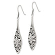 Sterling Silver Polished Antiqued Floral Teardrop Shepherd Hook Earrings