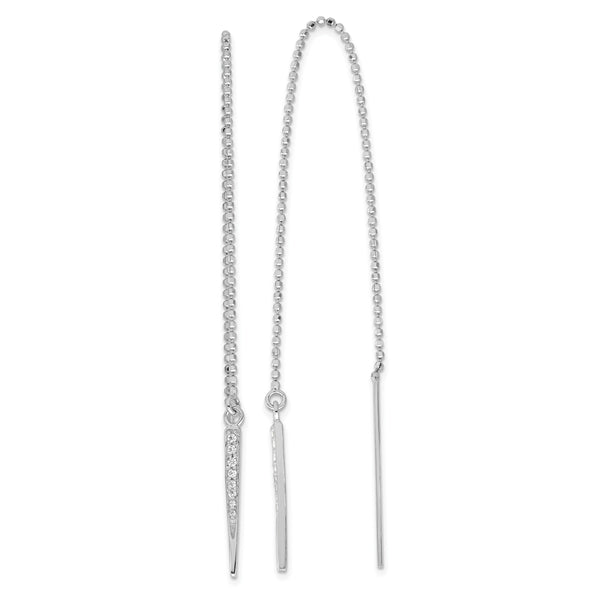 Sterling Silver Rhodium-plated Polished CZ Pointed Threader Earrings